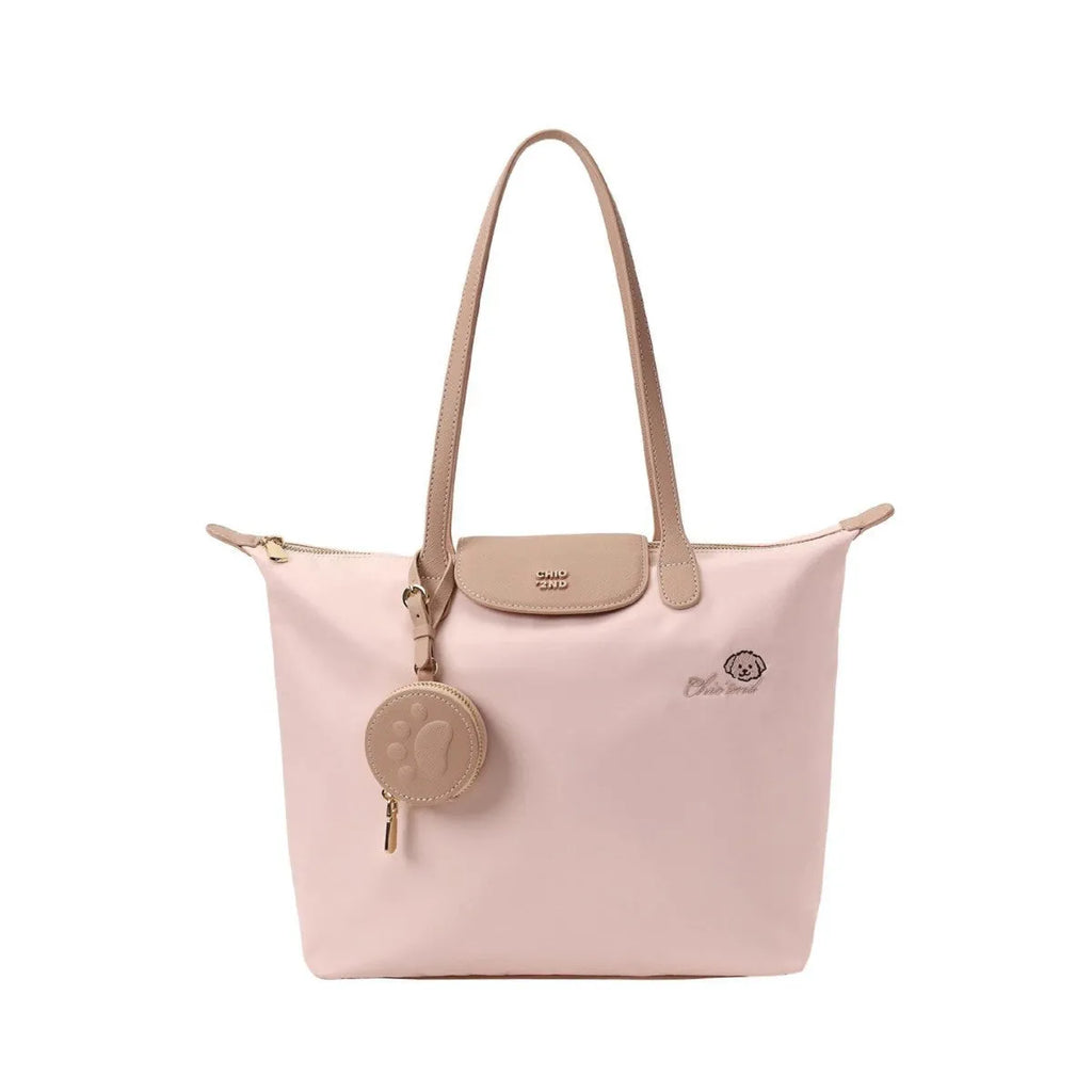 Oxford cloth tote shoulder bag with sandwich pockets in pink and beige colour options