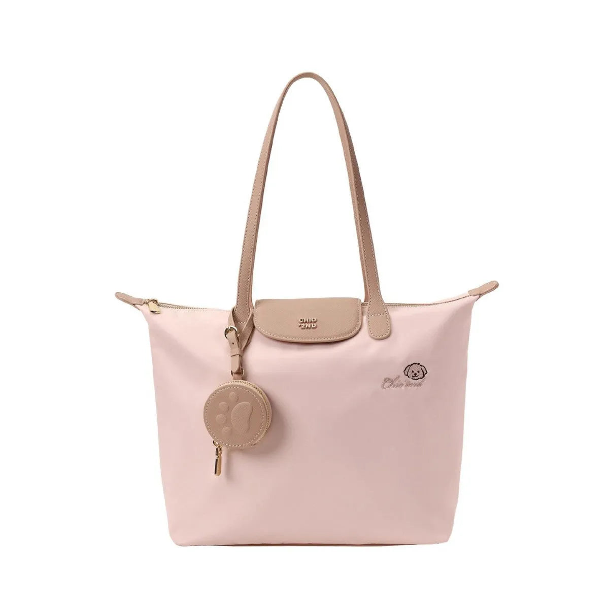 Oxford cloth tote shoulder bag with sandwich pockets in pink and beige colour options