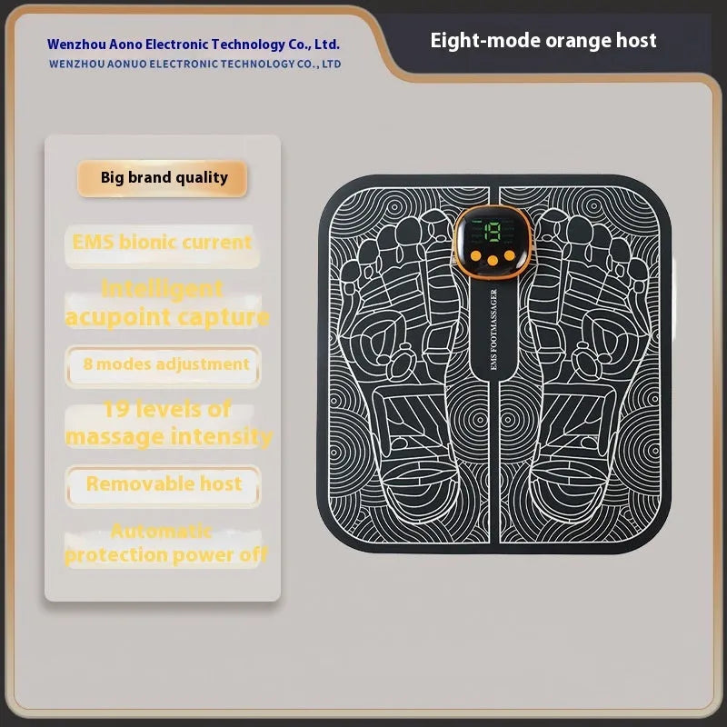Blue rechargeable reflexology foot massager mat with remote control and USB cable