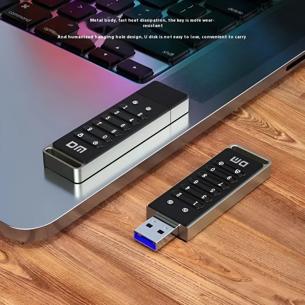 64GB encrypted USB flash drive with metal shell and digital button for fingerprint and password security