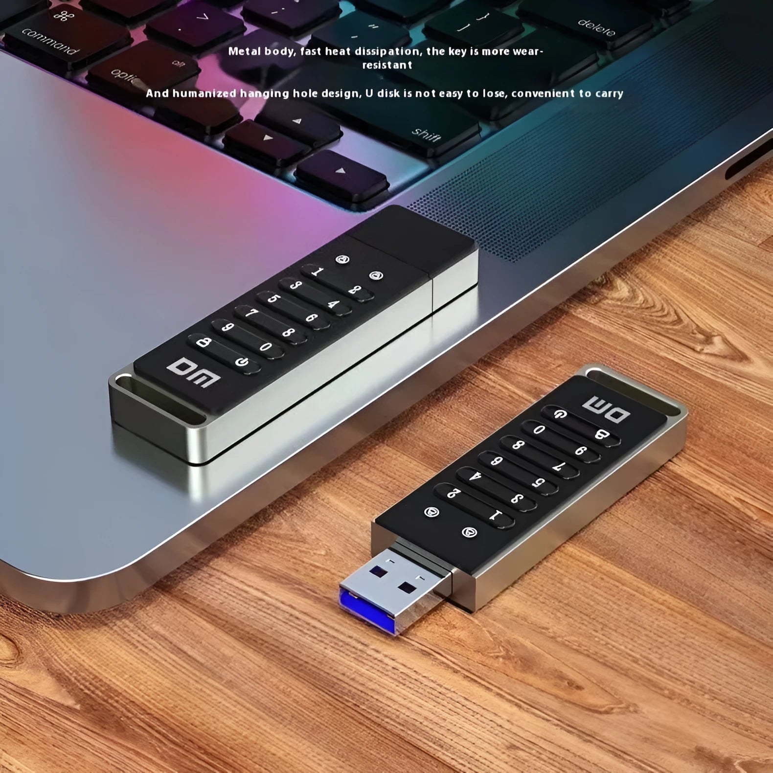 64GB encrypted USB flash drive with metal shell and digital button for fingerprint and password security
