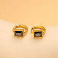 Square zircon stone geometric earrings in stainless steel, available in white, black, or green.