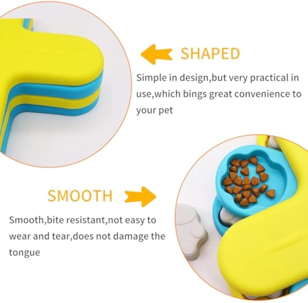 Yellow interactive dog puzzle feeder with three rotating layers and anti-slip base for slow feeding and enrichment.