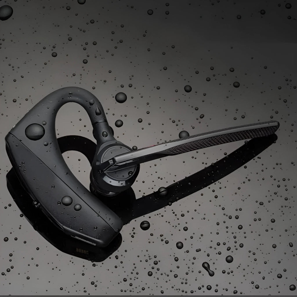 Black plastic stereo Bluetooth sports headphones with a large battery and call function.