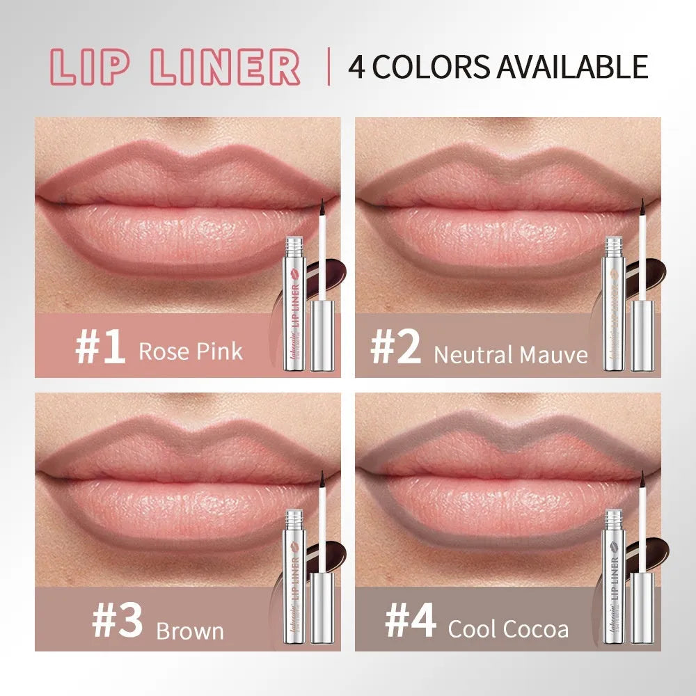 Matte finish pointed toe lip liner pencil with tear and pull design shown in rose pink colour