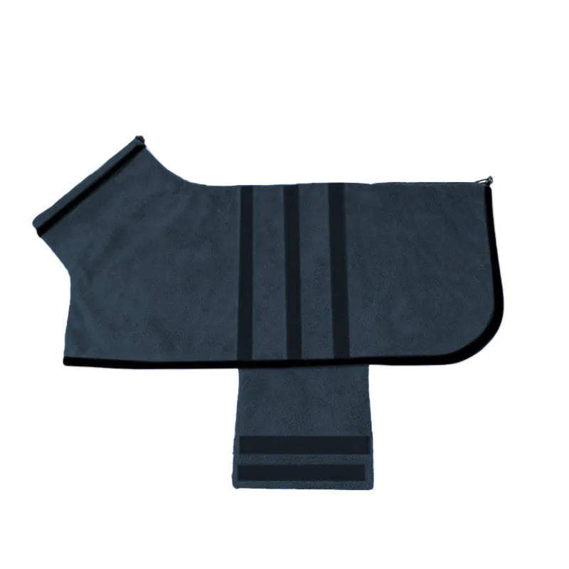 Adjustable dog bathrobe in blue, gray, green, or navy, sizes Xs to 3XL, for drying small to large dogs after bathing