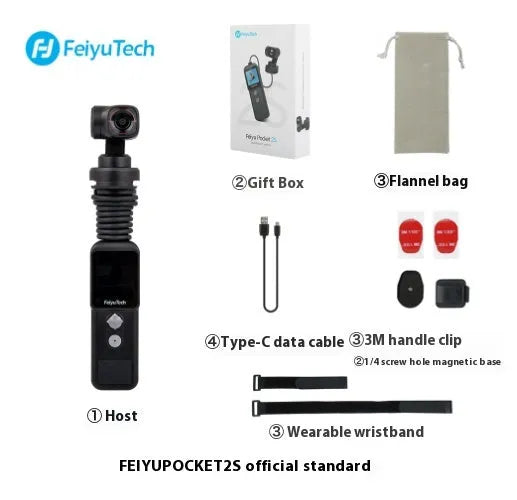 Feiyu Pocket2S pocket gimbal camera with magnetic base, 4K HD video, 179g weight, aviation aluminium alloy