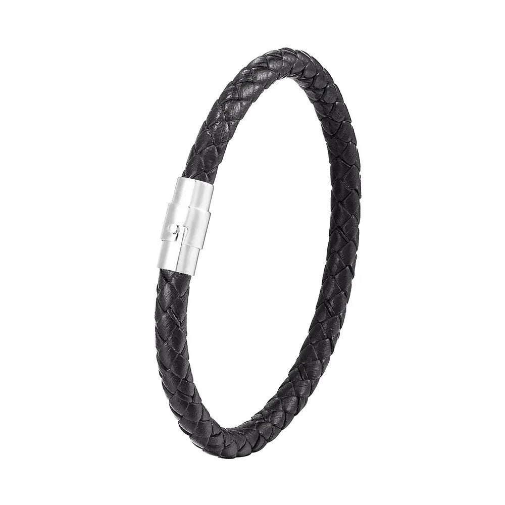 Titanium steel geometric wire bracelet with a magnet clasp shown in one of four colour options.