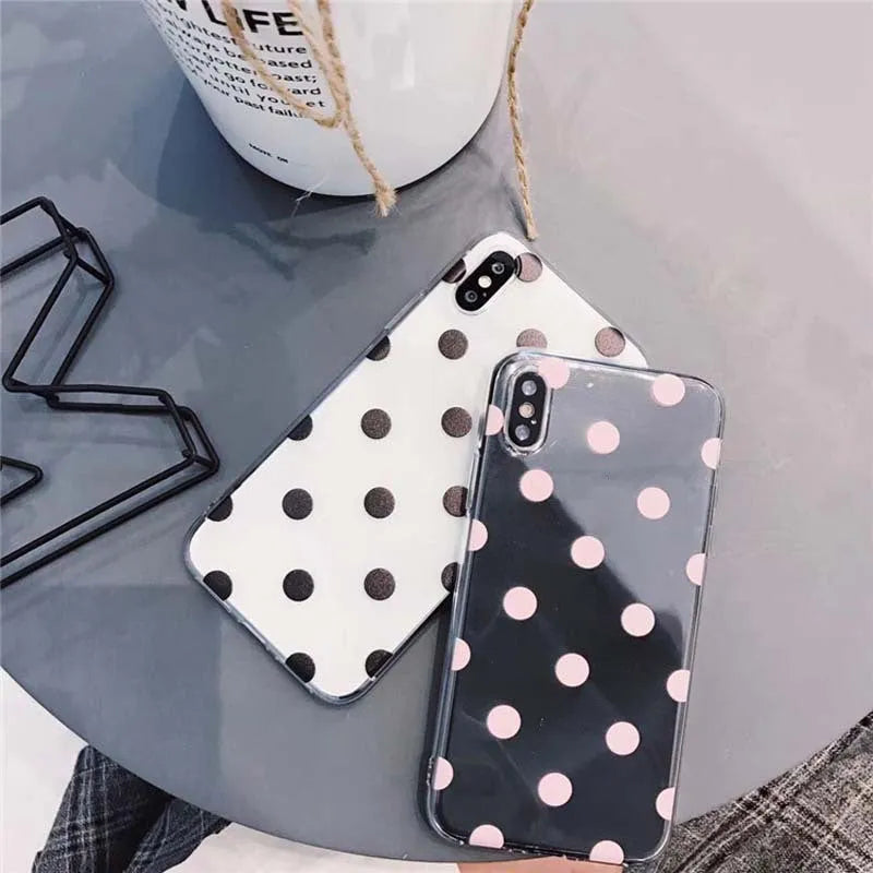 Dot TPU back cover case with wave point design for iPhone, black colour, showing rear and side view