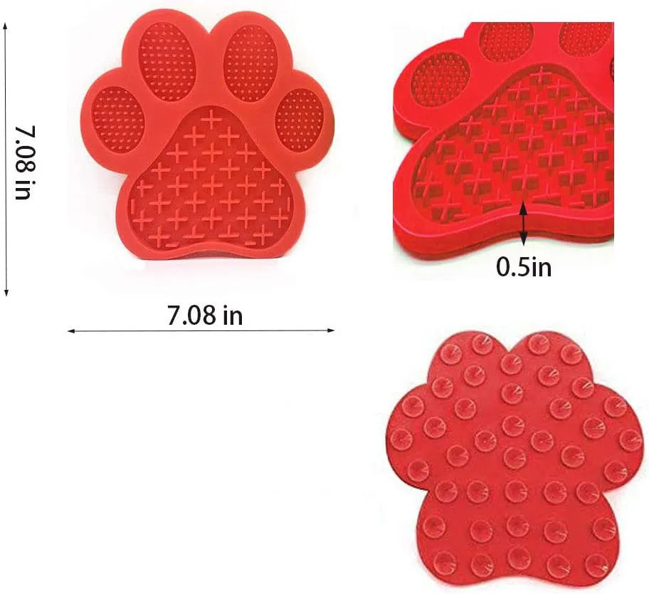 Blue bone-textured silicone dog licking mat with suction cups on back for bath time.