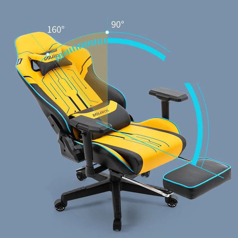 Dowinx LS-6010 black gaming chair with 4D adjustable armrests in reclined position