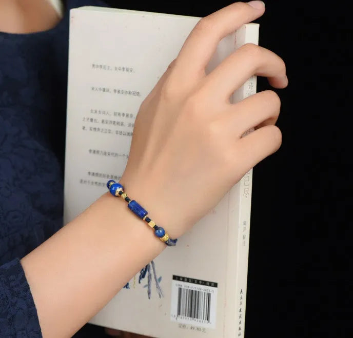 Hand-woven flexible wire watch bracelet with lapis lazuli colour option