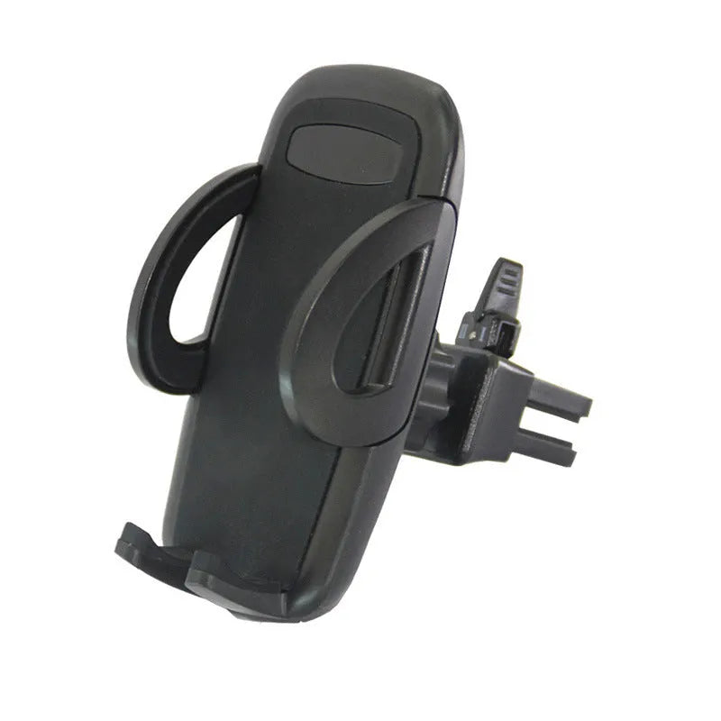 Black plastic car air conditioning outlet mobile phone holder mounted in vehicle vent
