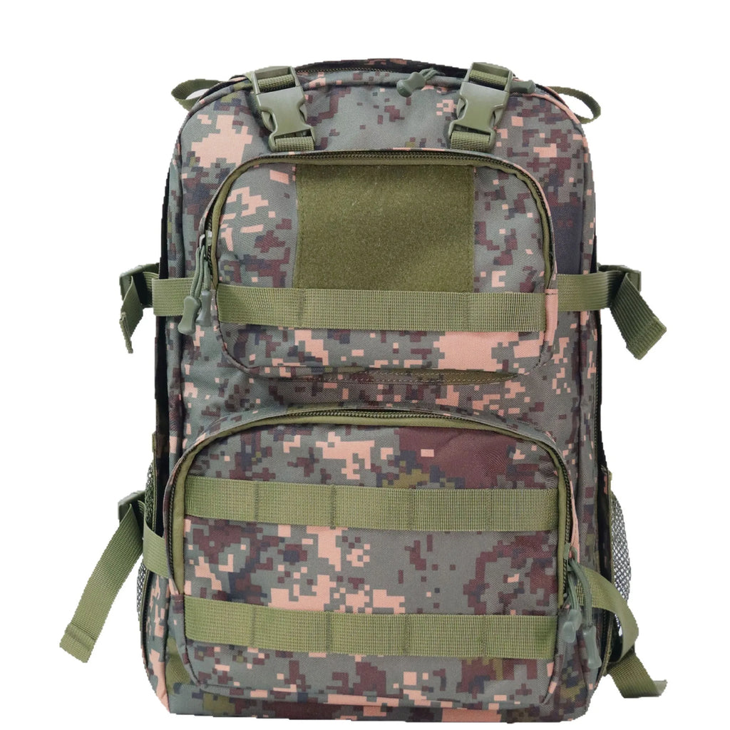 Camouflage pattern waterproof outdoor rucksack with 30x15x46 cm Oxford cloth construction and air pillow belt system