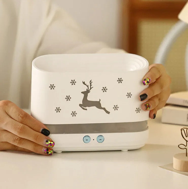 White round Elk flame effect humidifier and essential oil diffuser with USB cable