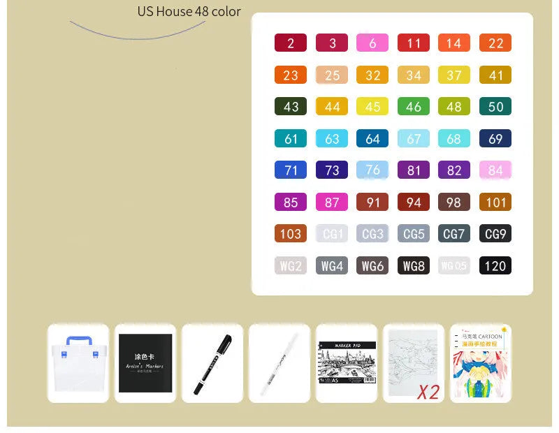 Set of 48 oil-based soft-tip markers with round and chisel tips for hand-painted design work