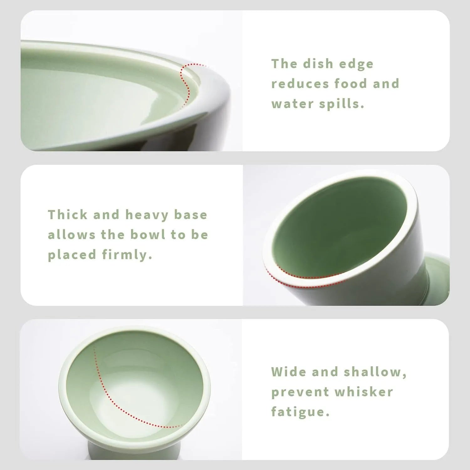 Ceramic elevated cat food bowl in blue colour with wide shallow design