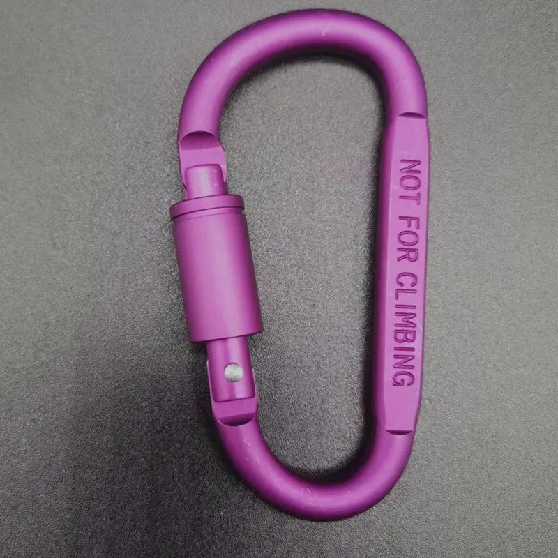 Flat D-type aluminium carabiner with automatic lock in red, showing 8 cm size.