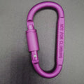 Flat D-type aluminium carabiner with automatic lock in red, showing 8 cm size.