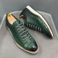 Men's white low-top lace-up shoes with an embossed patterned upper, shown on a plain background.