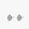 Women's silver water drop shaped ear studs made from 925 sterling silver with diamond treatment