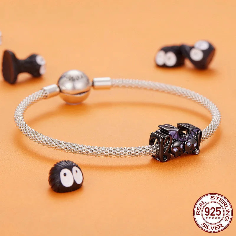 925 sterling silver dark bat bead charm with pumpkin skull, 0.9x1.4 cm, 0.45 cm aperture