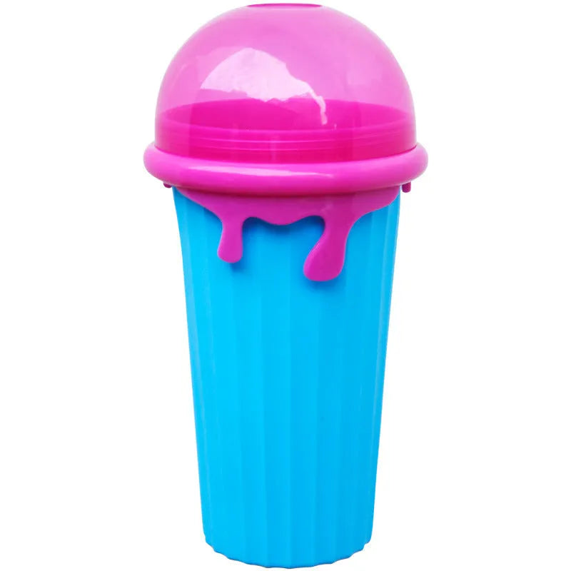 Blue 500ml slushy maker cup with quick-freeze function for homemade smoothies and ice cream.