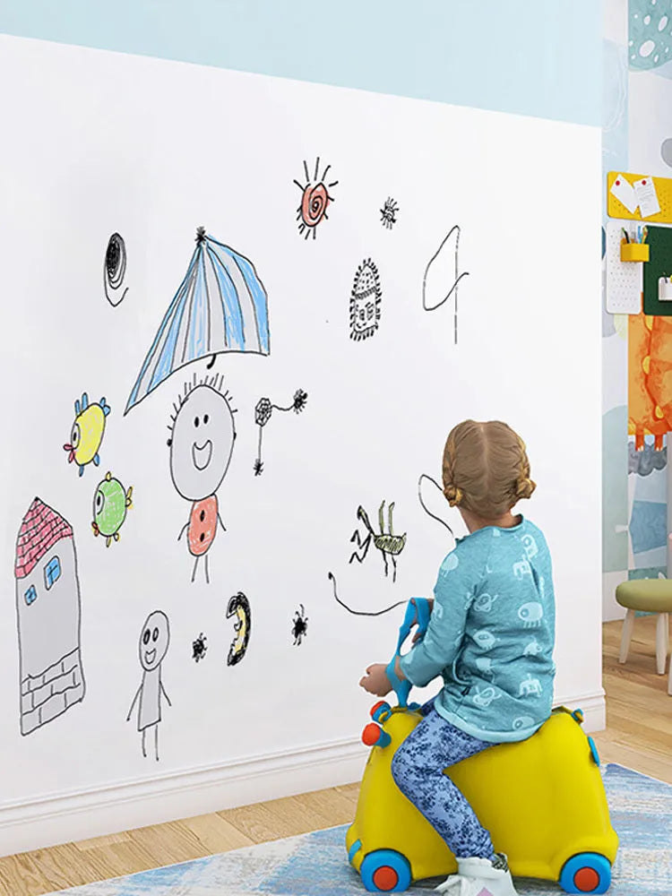 Removable electrostatic whiteboard wall sticker in white for children's room use, 45x200cm size