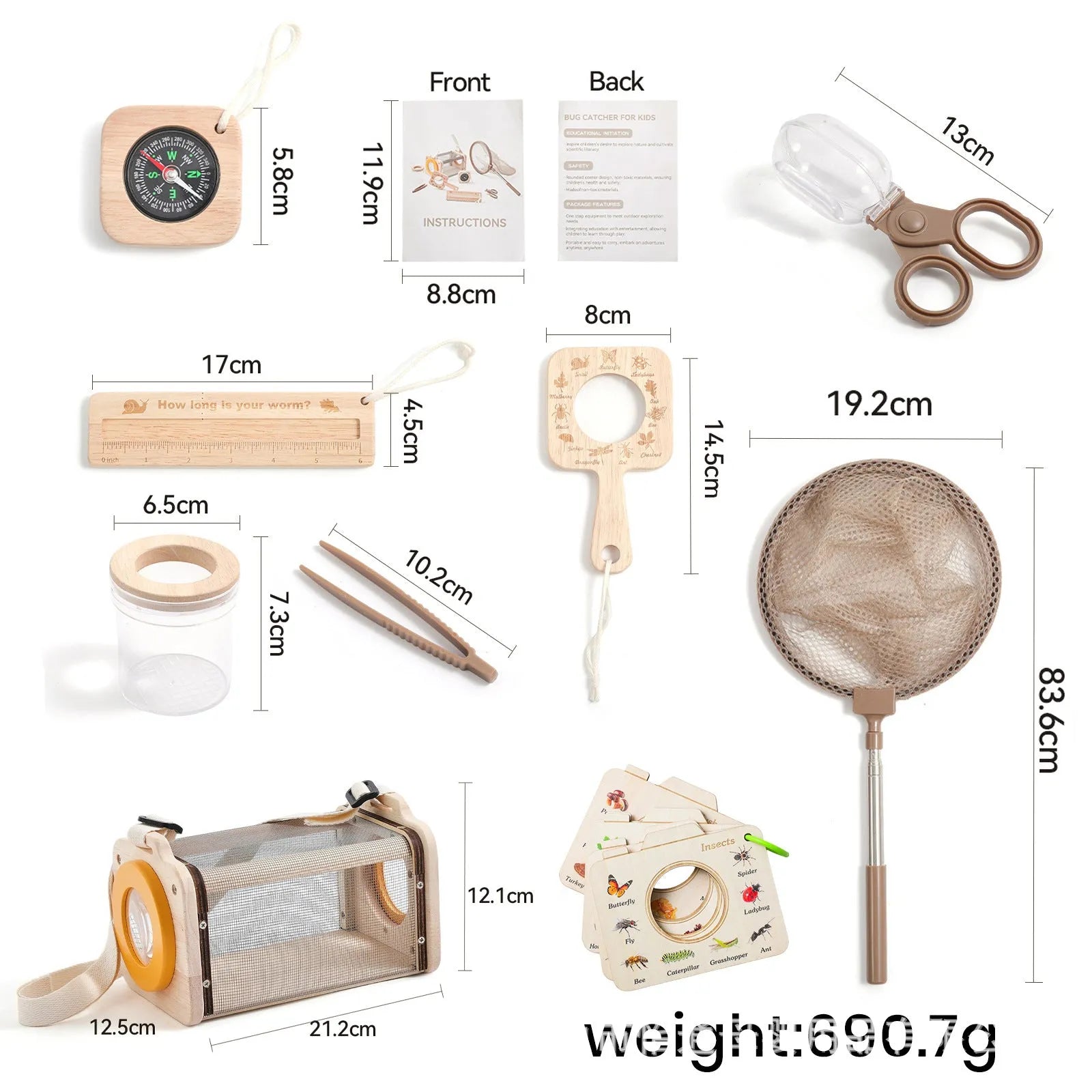 Wooden outdoor exploration science experiment teaching aid for infants with telescope and wood book options