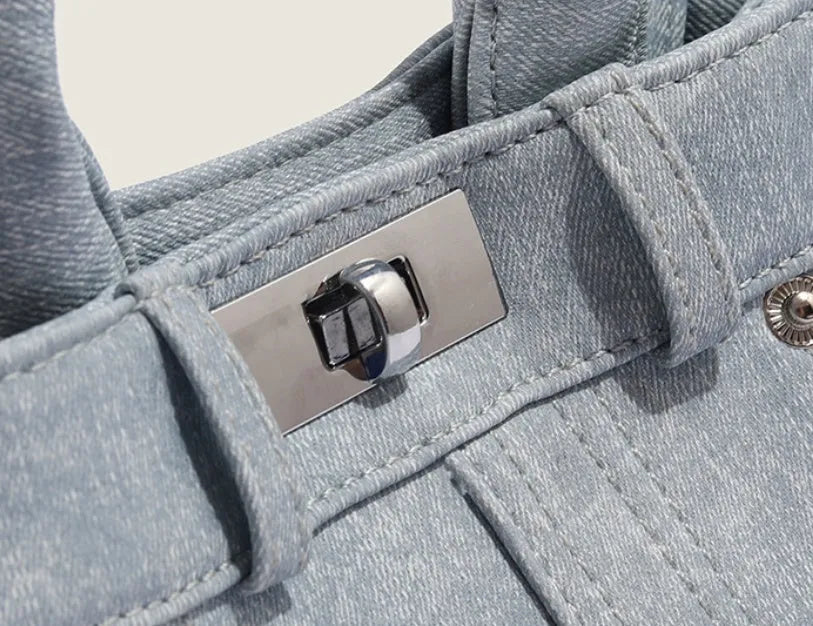 Women's soft PU shoulder bag in denim blue and white colour options without pendants