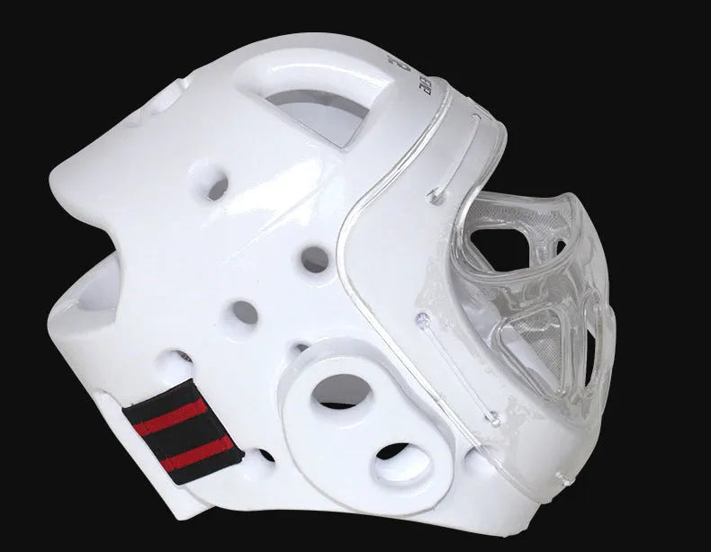 Karate protective helmet for boxing training in multiple colours including white, blue and red variants