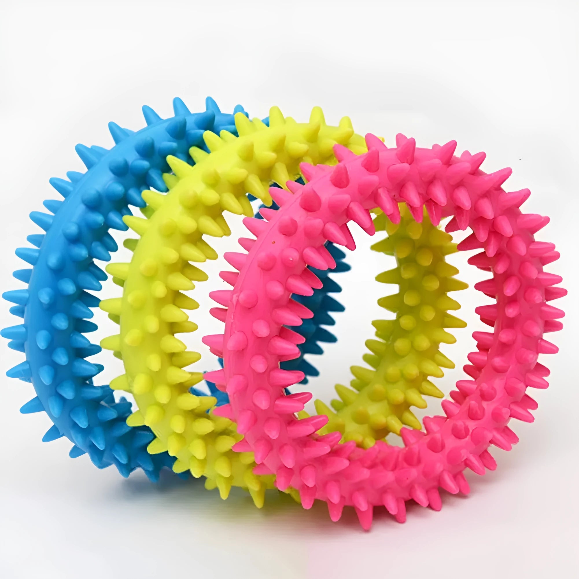 Blue TPR spiky circle ring dog chew toy for dental cleaning and bite training