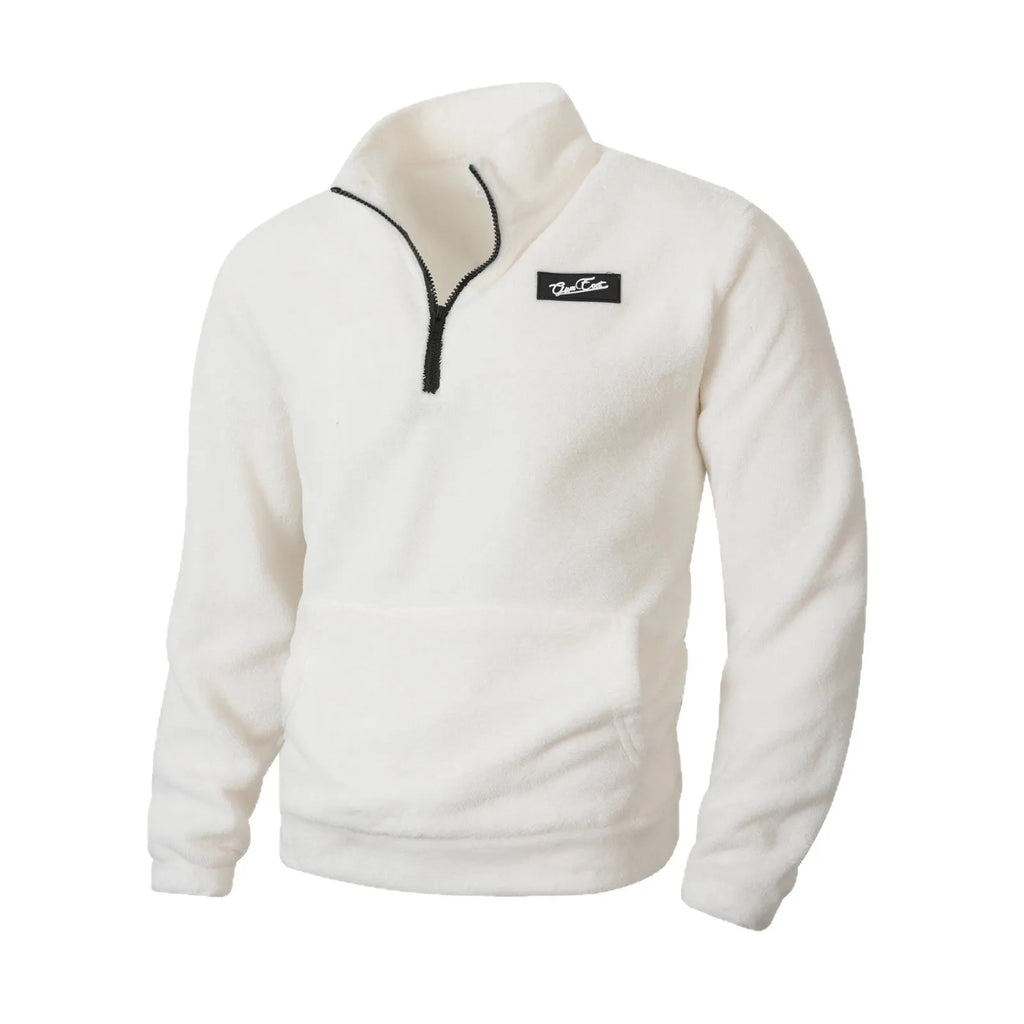 Stand collar loose long sleeve half-zip sweatshirt in grey, front view
