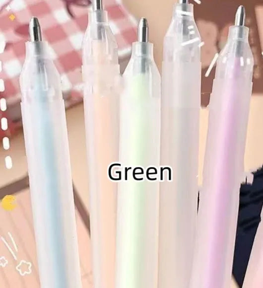 Macaroon colour dispensing pen with cap-pull mechanism in six colour options