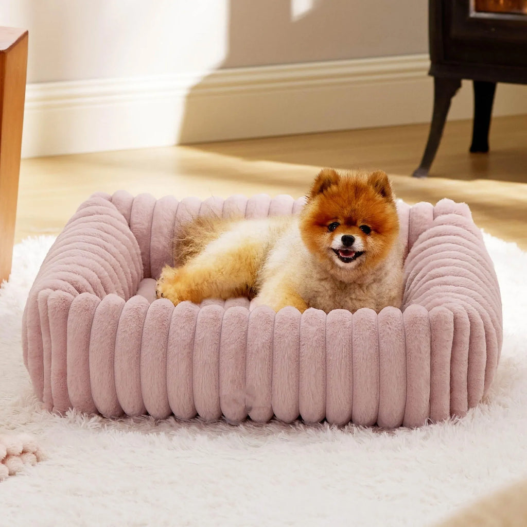 Grey raised edge dog bed cushion measuring 92cm long by 69cm wide for medium to large dogs