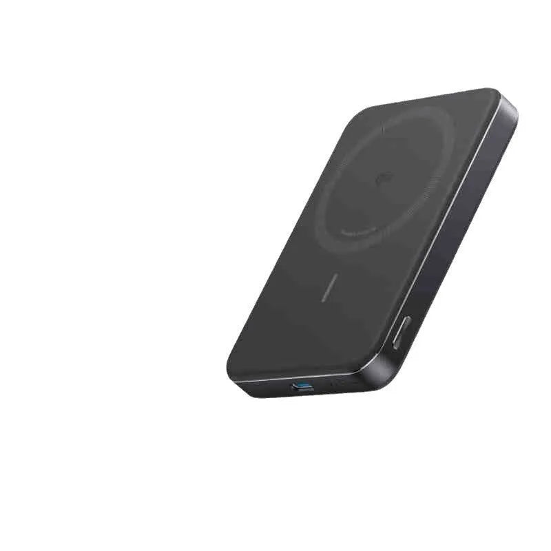 Ultra-thin Magsafe magnetic power bank with alloy shell, 30W fast charge, and 15W wireless charging in black