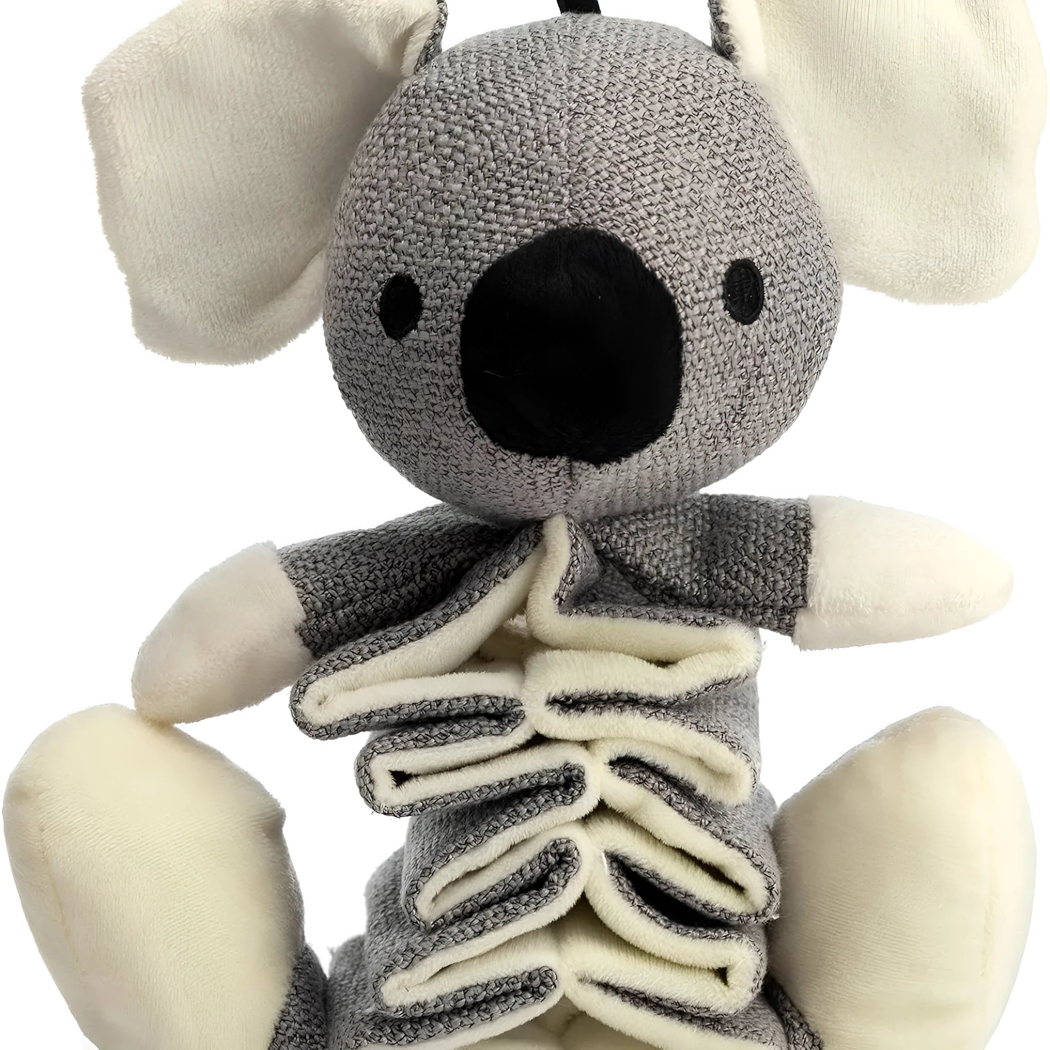Grey koala dog plush squeaky toy with crinkle paper, measuring 30cm long.