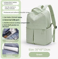 Women's nylon travel computer backpack, 43x30x13cm, green colour with multiple pockets