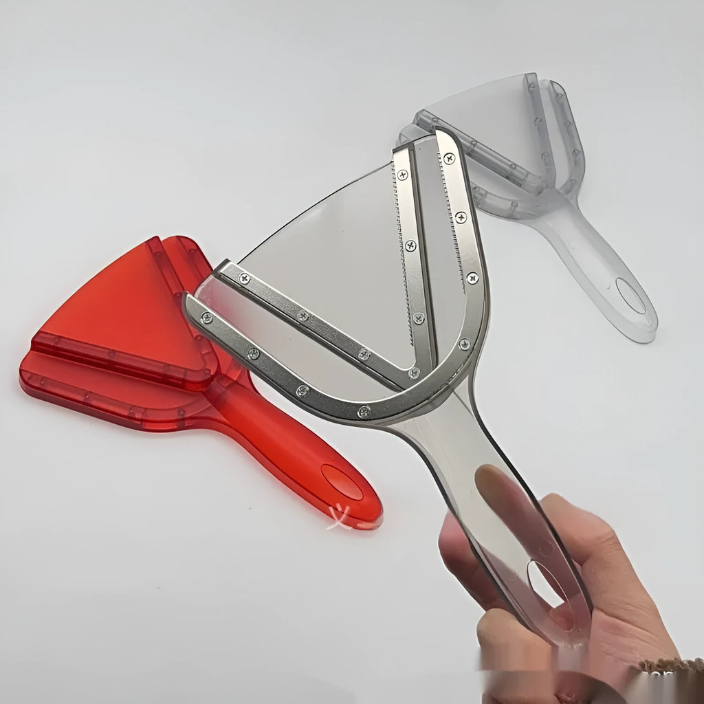 Adjustable telescopic manual can opener and bottle opener with non-slip red plastic handle.