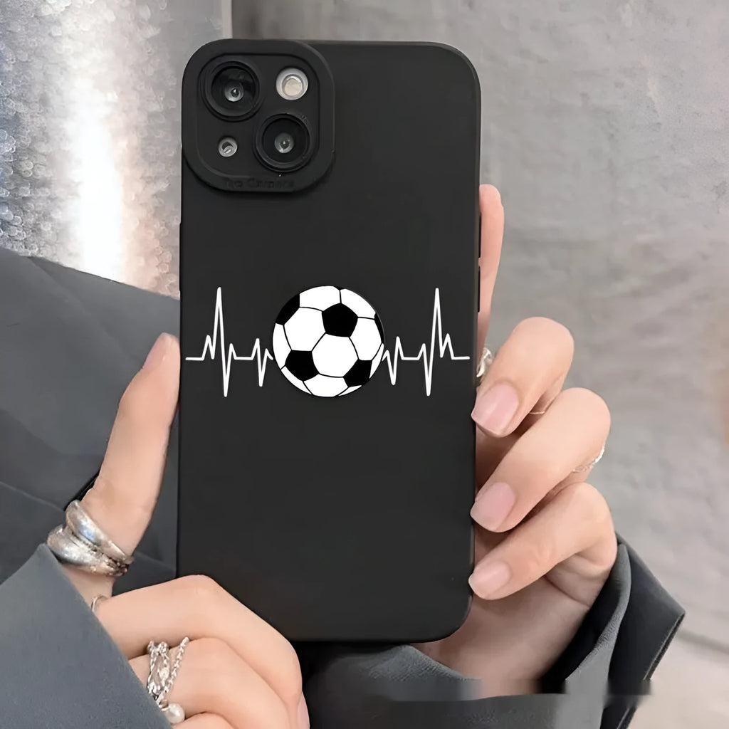 Football printed pupil black TPU back cover phone case for iPhone 14