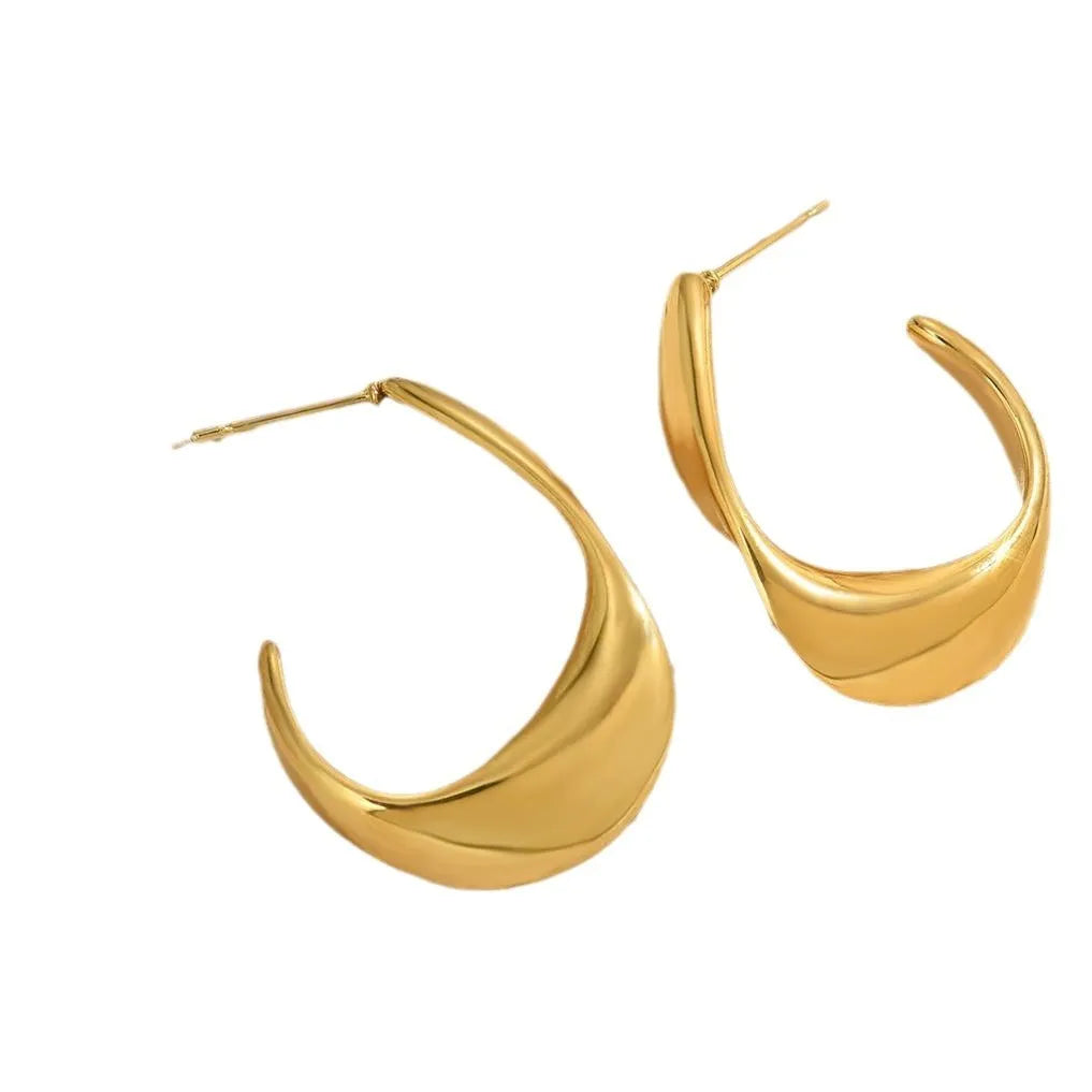 18K gold geometric ring shaped earrings for women stainless steel minimalist design