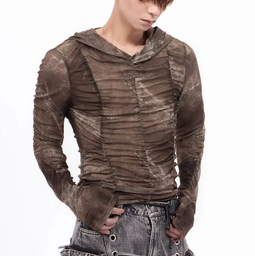 Boys lightweight ice silk shirt with printing and pleating details in casual style