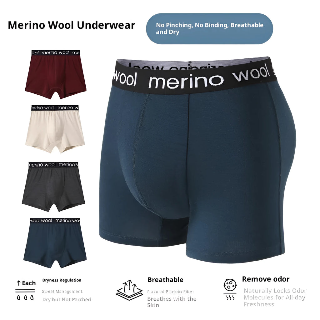 Sports quick-dry wool boxer men's underwear in solid colour, mid-waist U-shaped style, large size available