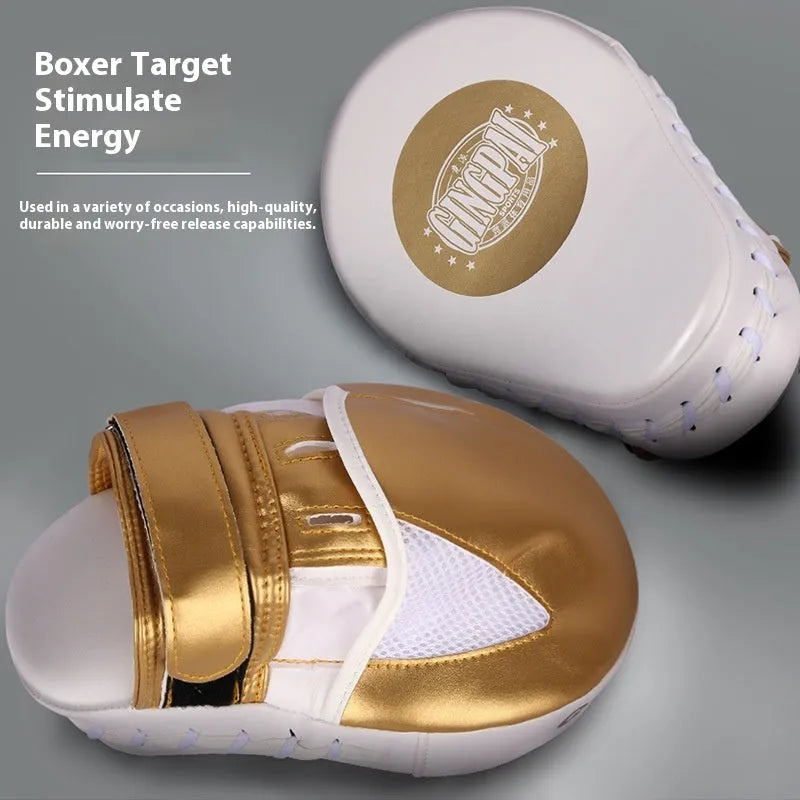 Vertical golden PU leather boxing sanda baffle target for home training.