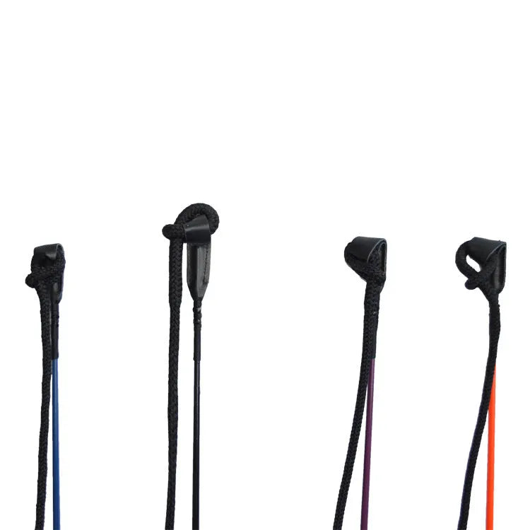 A 120cm long nylon and fibreglass training whip for horses with a hand loop
