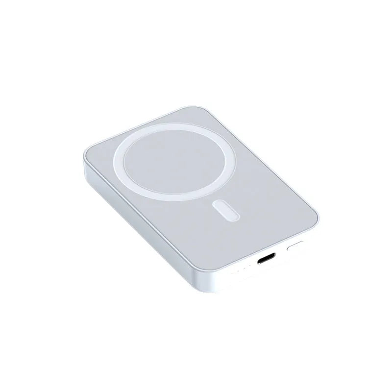 Pink wireless magnetic power bank showing dimensions and 20000mAh capacity label