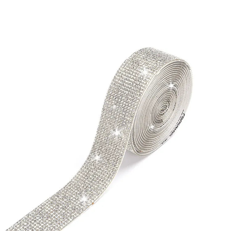 Self-adhesive electroplated glass water drill strip in long strip shape for clothing and shoe decoration