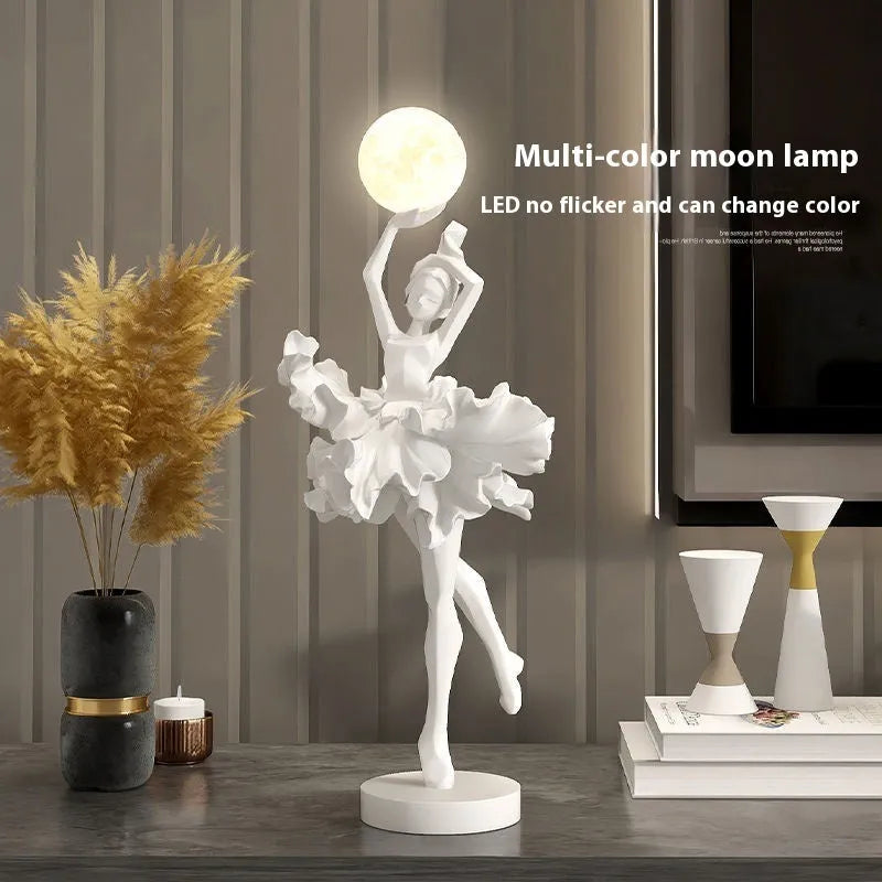 Art Girl modern resin night lamp ornament with USB charging in black gold, white, pink, or light blue colour