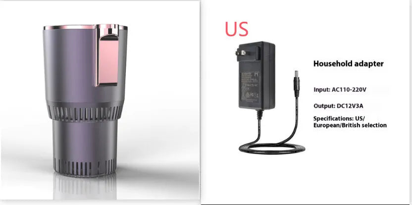 Black 12V car cup holder with digital display for heating and cooling drinks