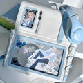 Qingkong blue and white PU backpack with large food intake compartment and double pain window